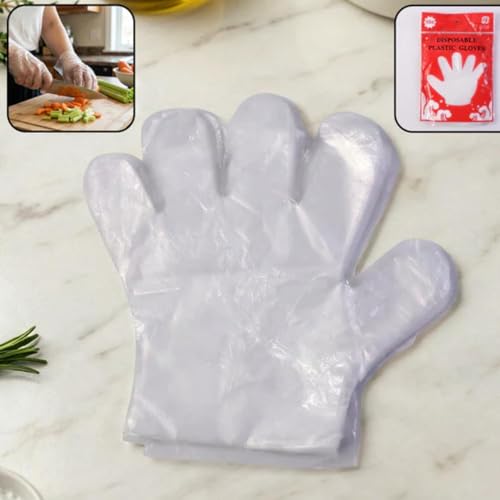 Image of ROHC Disposable Plastic Gloves, Latex Free Powder Free Clear Polyethylene Hand Gloves Non-Sterile For Cleaning- Cooking, Hair Coloring, Dishwashing, Food Handling, 100 pcs