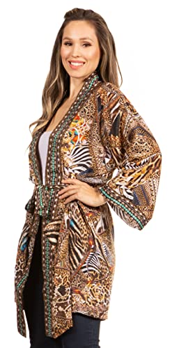 Image of Sakkas Janis Women's Lightweight Open-Front Amazing Print Cardigan with Pockets