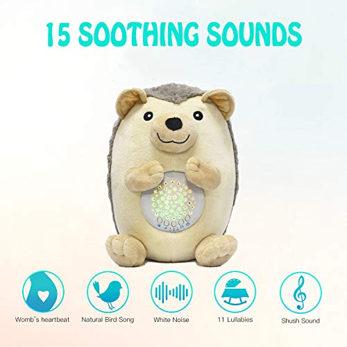 BEREST Baby Sleep Soother Hedgehod, Lullabies & Shusher White Noise Machine Sound Soother, Nursery Decor Night Light Projector, Toddler Crib Sleep Aid, Baby Shower Gifts Portable Hedgehod Toy