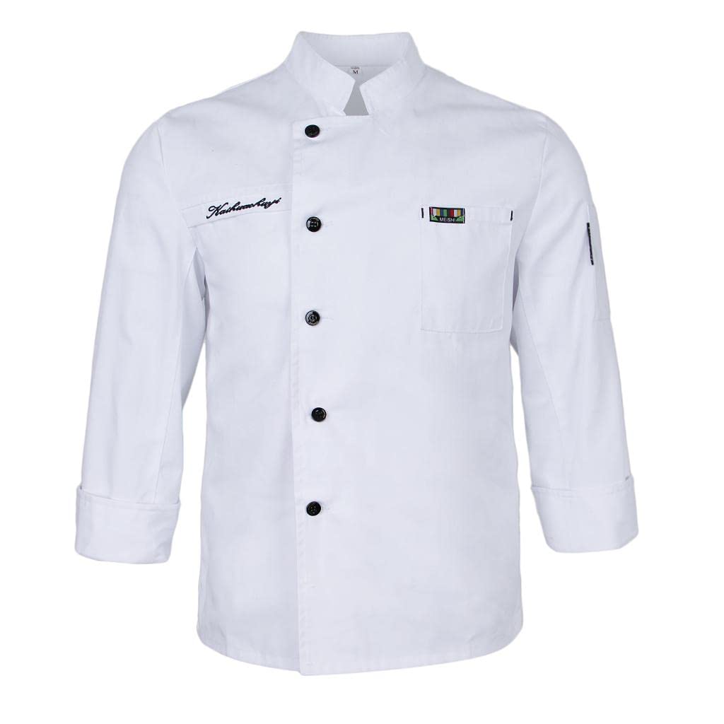 Qianly Kochjacke Herren Damen Langarm Kochkittel Servicebekleidung mit Thermometertasche Einreihig Aus Strapazierfähigem Polyester Spandex für Hotel Küche Ga