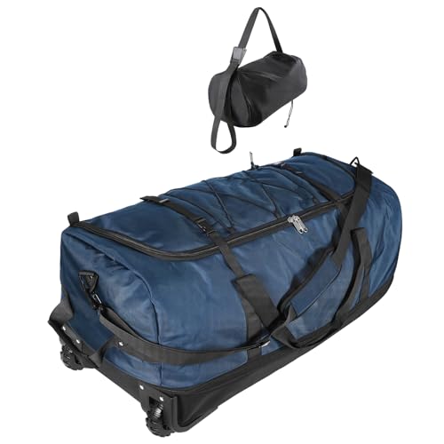 32” 1680D Oxford Foldable Duffle Bag with 2 Wheels,110L to 140L Expandable Soft Sided Rolling Travel Bag,Navy