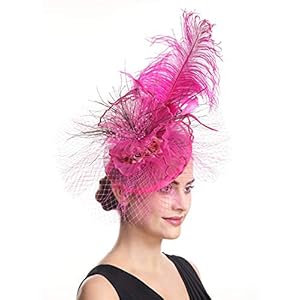 SAFERIN Fascinator for Women Hair Clip Hat Bowler Feather Flower Veil Wedding Party Hat Tea Hat