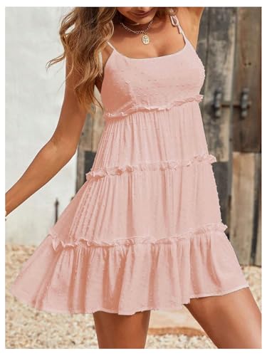 Image of MakeMeChic Women's Boho Mini Dress Summer Vacation Sundress Dots Sleeveless Cami Country Short Dress