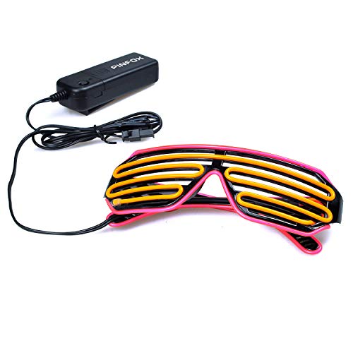 Light Up Shutter Neon Rave Flashing Glasses El Wire LED Sunglasses Glow Costumes for Party, 80s, EDM RB03 (Pink - Yellow)4
