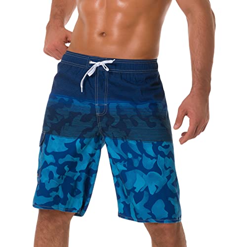 Maiyifu-GJ Men Printed Quick Dry Boardshorts Lightweight Summer Holiday Swim Trunks Drawstring Surf Trunks with Side Pocket (Blue,40)