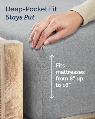 Image of Twin XL 4 Piece Sheet Set - College Dorm Room Essentials - Heathered Grey | Ultra Soft Dorm Bedding Set, 8 inch to 16 inch Inch Deep Pockets, 1 Flat & 1 Fitted Sheet & 2 Pillowcases, Wrinkle & Fade Free