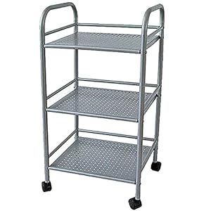 BAKAJI Werkzeugwagen aus Metall für Bad Küche oder Friseurkommode mit 4 Rädern, 3 Ablagen, 40 x 35 x 75 cm, Multifunktion 3 Stufen (grau)