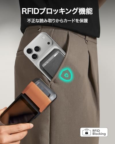[ESR] 2025新登場収納量アップ MagSafe カードケース 5枚カード RFIDブロッキング機能 角度調節可能スタンド付き iPhone用マグセーフ カードケース スリム iPhone 17/16/15/14/13/12、Google Pixel 10 シリーズ サムスンデバイス対応 Mini非対応 ベジタンレザー ブラック