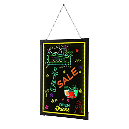 Tableau publicitaire lumineux à LED - 80 x 60 cm - Avec 7 couleurs de lumière - 18 combinaisons - 8 surligneurs - Télécommande - Pour décoration d'affiches