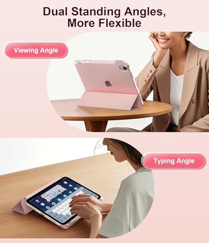 TiMOVO Case for iPad A16 11th Generation 2025 11 Inch/iPad 10th Generation 2022 10.9 Inch with Pencil Holder, Slim Stand Cover with Translucent Back, Support Touch ID, Auto Wake/Sleep, Rose Gold