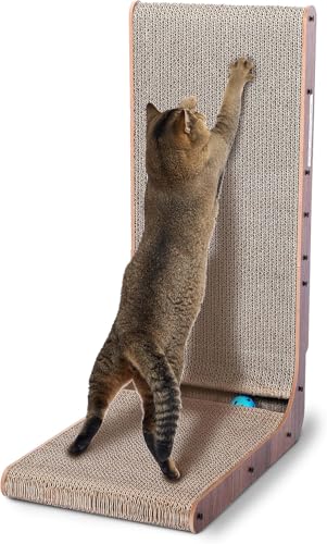 Cat Scratcher with Cat Toys Ball Track, Build-in Ball, L-Shaped Scratcher, Cardboard Lounge Bed, Stable and Durable, Furniture Protector, Reversible