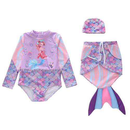 Traje de baño para niña con falda fluida, aleta extraíble para playa, piscina, deportes acuáticos, Color lila claro., 5-6 años