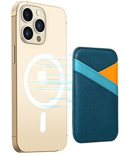 Miroddi Magsafe Wallet Card Holder For Iphone 14/13/12 Series - Blue+Orange Rfid Blocking Faux Leather #TOP11