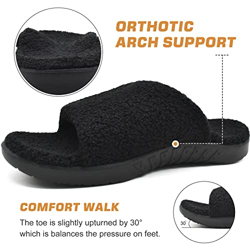 ONCAI Mens House Slippers with Arch Support，Fur Slides with Orthopedic for Plantar Fasciitis Wide Footbed and Adjustable Straps Size 7.5-153