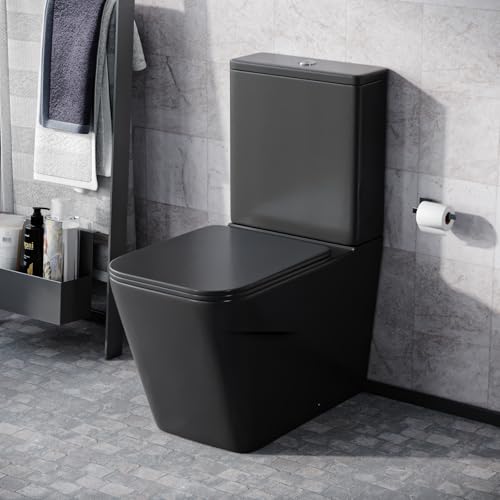 Image of Nes Home Rimless Square Close Coupled Toilet Pan, Cistern & Seat Matt Black