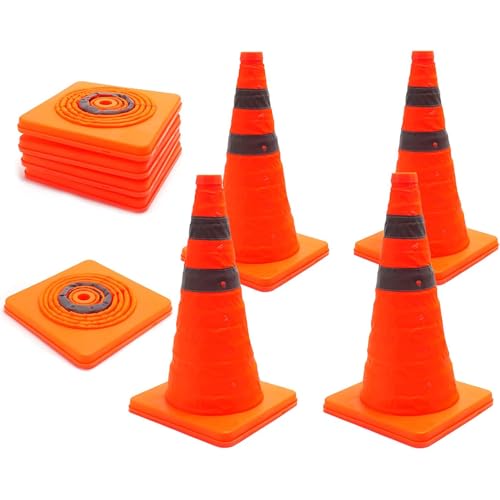 4 Pack Safety Cone, Collapsible Traffic Cones with 2 High-Intensity Grade Reflective Stripes, Reflective Road Parking Cones, Easy Storage and Durable