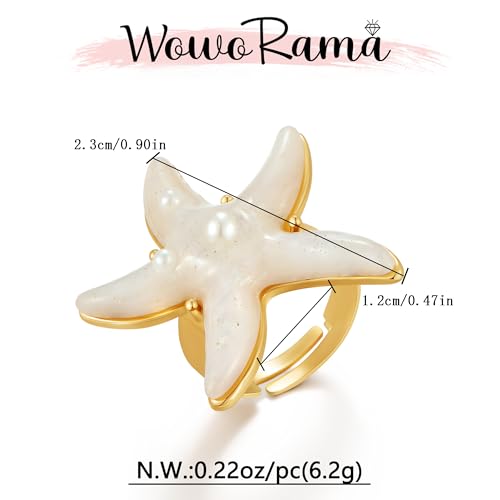 WOWORAMA Gold Conch Shell Starfish Rings for Women Chunky Adjustable Open Rings Gold Ocean Statement Rings Seashell Sea Star Rings Stackable Band Rings Summer Jewelry