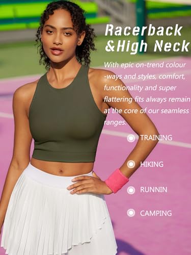 Image of RUNNING GIRL Sports Bras for Women High Impact Seamless Ribbed Longline High Neck Workout Crop Tank Tops(BX3067Army Green,M)