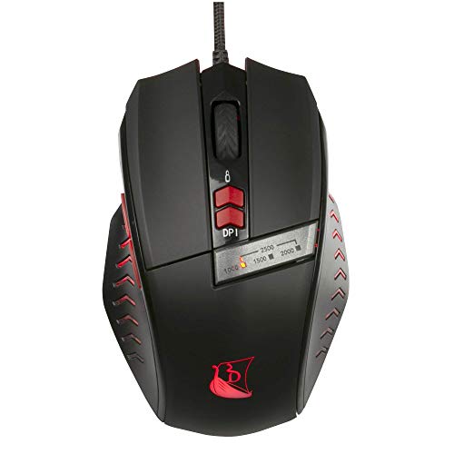 Ratón Gaming Konix Drakkar Runemaster EVO periférico USB con cable negro y rojo para PC