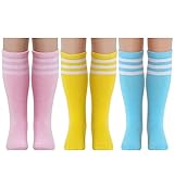 Dxhycc 3 Pairs Kids Soccer Socks Stripes Knee High Tube Socks School Cotton Uniform Sports Socks for Toddler Girls and Boys