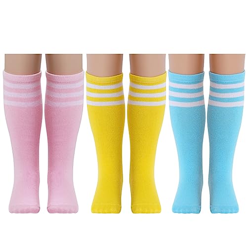Lista de Calcetines hasta la rodilla para Niño los 5 mejores. 42 Dxhycc 3 pares de calcetines de tubo alto a rayas hasta la rodilla, calcetines de fútbol para niños, uniforme escolar de algodón, calcetines deportivos para niñas y niños,...