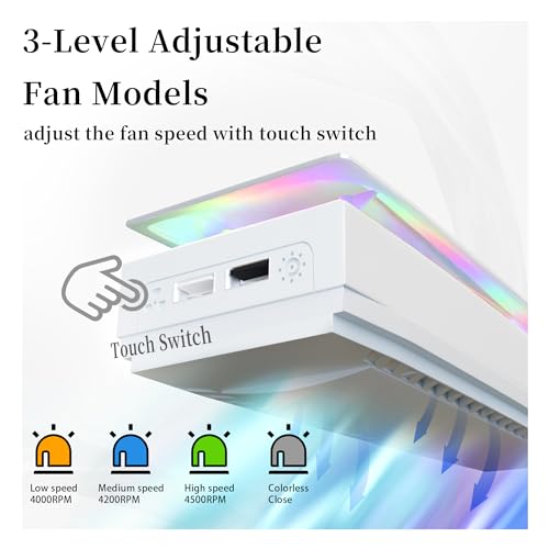 Image of JDGPOKOO Dustproof PS5 Slim Cooling Fan with 8 Modes Light, Upgraded Quiet Fan Compatible with Playstation 5 Slim Console(Digital /Disc) Accessories, Cooler Fan with 3 Adjustable Speed, 2 USB Ports