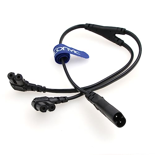 Eonvic IEC320 C8 macho a 2X C7 hembra Y divisor AC Cable de alimentación 125V 10A 1 en 2 salidas AC convertidor polarizado cable de alimentación para monitor de TV LED 30 cm (ángulo derecho izquierdo)
