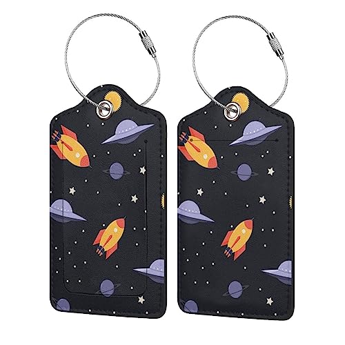 Étiquettes de bagage Universe Rockets en cuir anti-perte avec boucle acier pour valise