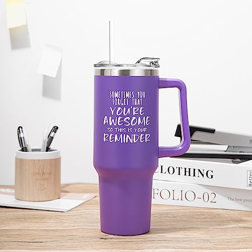 Nowwish Inspirational Gifts For Women, Sometimes You Forget You're Awesome 40 Oz Tumbler With Handle And Straw, Birthday Gifts For Her Mom Wife Girlfriend And Sister - Purple #TOP3
