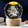 Arikyrist 3D Owl Crystal Ball Night Light, Crystal Owl Lamp Decorative Glass Balls Owl Figurines Gifts for Women, Laser Engraved Owl Glass Sphere Decor Paperweight