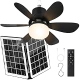 Portable Solar Camping Fan with Lights,18.5in Outdoor Fan with Foldable Solar Panel, Remote Control Stepless Dimmable, Timer, 3 Speeds 30dB, Tool-Free Setup for Camping Greenhouse Chicken Coop, Black