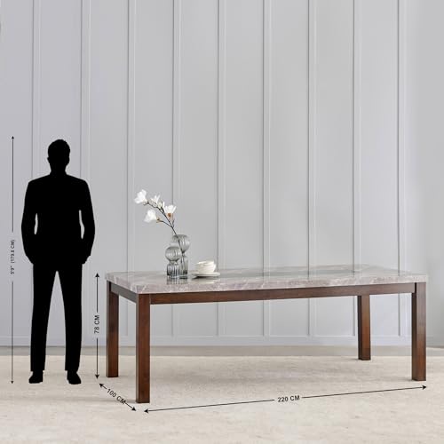 Image of Home Centre Harmony Sia Solid Wood Faux Marble Top 8-Seater Dining Set with Chairs - Grey