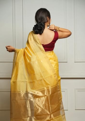 Image of Flosive inchWomen's Premium Pure Cotton Silk Saree with Golden Zari Border and Butti Work | Traditional Handloom Style Saree for Festive & Office Wear