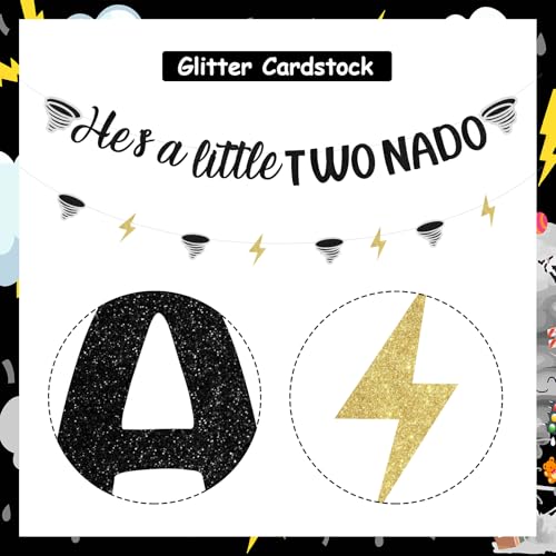 Image of Sursurprise Two Nado Birthday Party Decorations for Boys, He's a Little Two Nado Banner Black Tornado Sign, Tornado 2 Year Old Birthday Decor Supplies