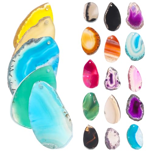 Tranches d'agate naturelle perforées lot de 20 pierres 30-50 mm pour pendentifs DIY