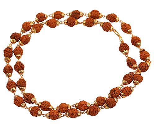 IBA Indianbeautifulart5 Faces Rudraksha Japamala avec Un Chapelet De Capuchon d'or Collier De Perles 40 (6 Mm) Cover