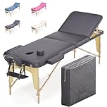 Beltom® Lettino da Massaggio 3 Zone in Legno 195 X 70 CM - LETTINI per Massaggi Portatili Pieghevoli Angoli ARROTONDATI RINFORZATI E Pannello Reiki - Fisioterapia Tattoo Tatuaggi Relax - Nero