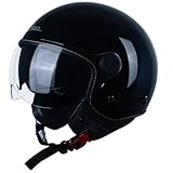 Open Face Motorcycle Helmet for Adults, DOT Approved,3/4 Retro Vespa Helmet, Dual Visors Men's and Women's Motorbike Casco for Moped Cruiser Bobber and Chopper(L,Glossy Metallic Black )