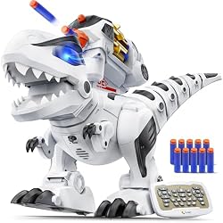 Ruko 8809 Robot Dinosaur Toys for Kids, Birthday Gift for Boys Age 3-8 | Interactive with Sound Effects, Remote Control T-Rex, STEM Programmable, Rechargeable, LED Eyes, Soft Dart, White