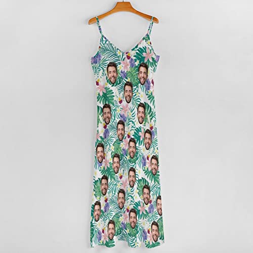 Womens Custom Face Long Dress Personalized Photo Gift Sling and Ankle V-Neck Sexy Gentle Beach,Street4