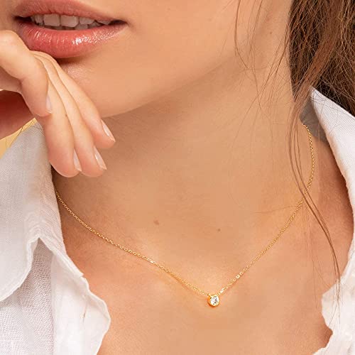 Handmade Dainty Cubic Zirconia Necklace - Sterling Silver Solitaire Pendant - Gold Necklace For Women - Sterling Silver Necklace For Women, 15" #TOP3