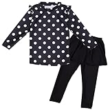 [Teddy] 水着 キッズ 女の子 セパレート 長袖ラッシュガード スカート付きレギンス 上下セット kids421 (100cm, ブラック×ドット)