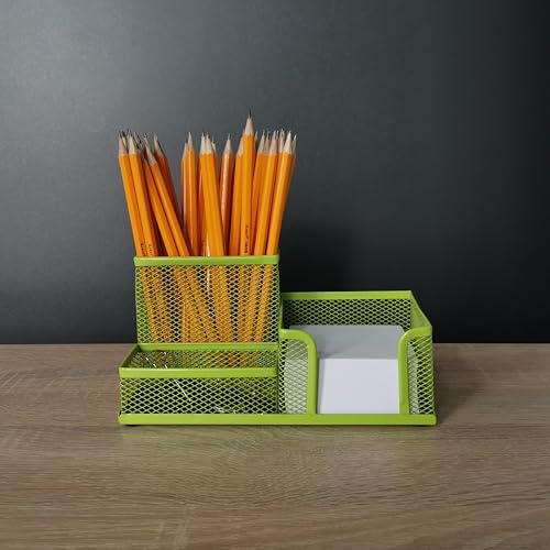 D.RECT KOMO Schreibtisch-Organizer – 3-Fächer-Stiftehalter aus Metallgitter – Multifunktions-Utensilo für Büro-Accessoires, Limettengrün