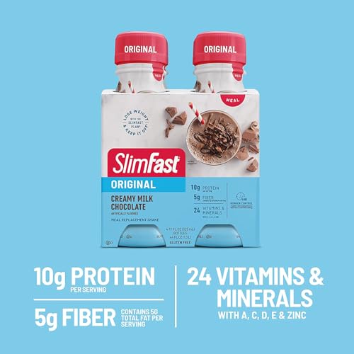 slimfast meal replacement shake original creamy milk chocolate 10g of ready to drink protein 11 fl oz bottle 4 count pack of 3 packaging may vary