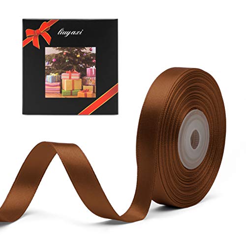 Image of Solid Color Double Faced Brown Satin Ribbon 1 /2 inch X 25 Yards, Ribbons Perfect for Crafts, Wedding Decor, Bow Making, Sewing, Gift Package Wrapping and More
