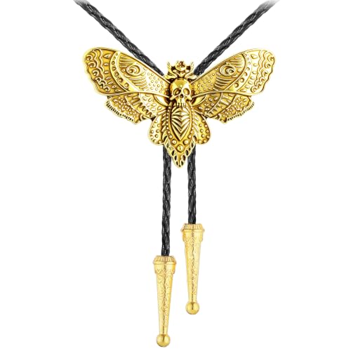 Image of Western Cowboy Bolo tie for Men Women Gold Silver Death Skull Moth Cross Bolo Tie Christmas Deer Rooster Wolf Necktie Gift