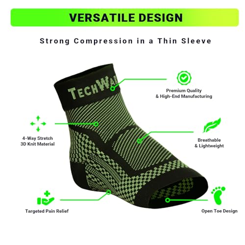 Image of TechWare Pro Ankle Brace Compression Sleeve - Plantar Fasciitis Sock. Relieves Achilles Tendonitis. Foot Arch Support Reduces Joint Pain, Swelling & Heel Spur Pain. Injury Recovery Braces for Sports