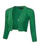 FLORIA Women Solid Button Down 3/4 Sleeve Cropped Bolero Cardigan Sweater KellyGreen XL