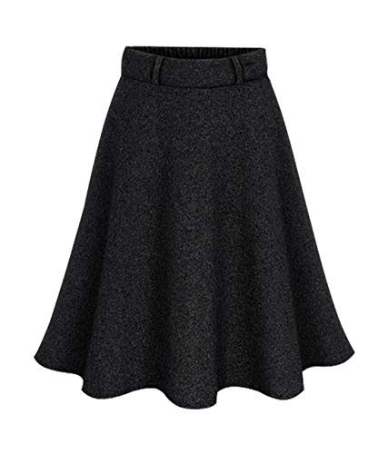 CHARTOU Women's Flowy High Elastic Waist Knee Length A-Line Flared Wool Skirts (X-Small, Black)