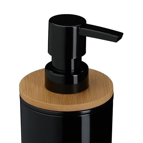 Relaxdays Badezimmer Set, 7-teilig, Badaccessoires Kunststoff & Bambus, komplettes Badzubehör-Set, Badset, schwarz/Natur
